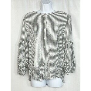 4 For $20 Max Studio Women’s Large Gray Striped Button Front Crinkled Blouse